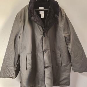 Vintage Haband Green Coat Size XL Faux Teddy Fur‎ Lined Four Neck Button USA 80s